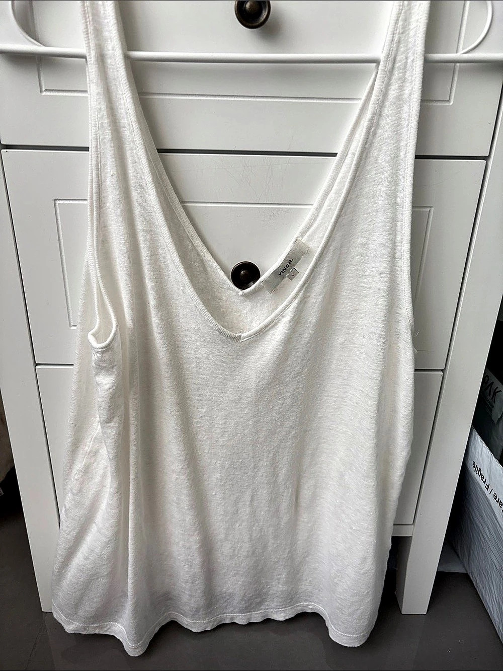 Vince Linen V-Neck Tank Top White Medium